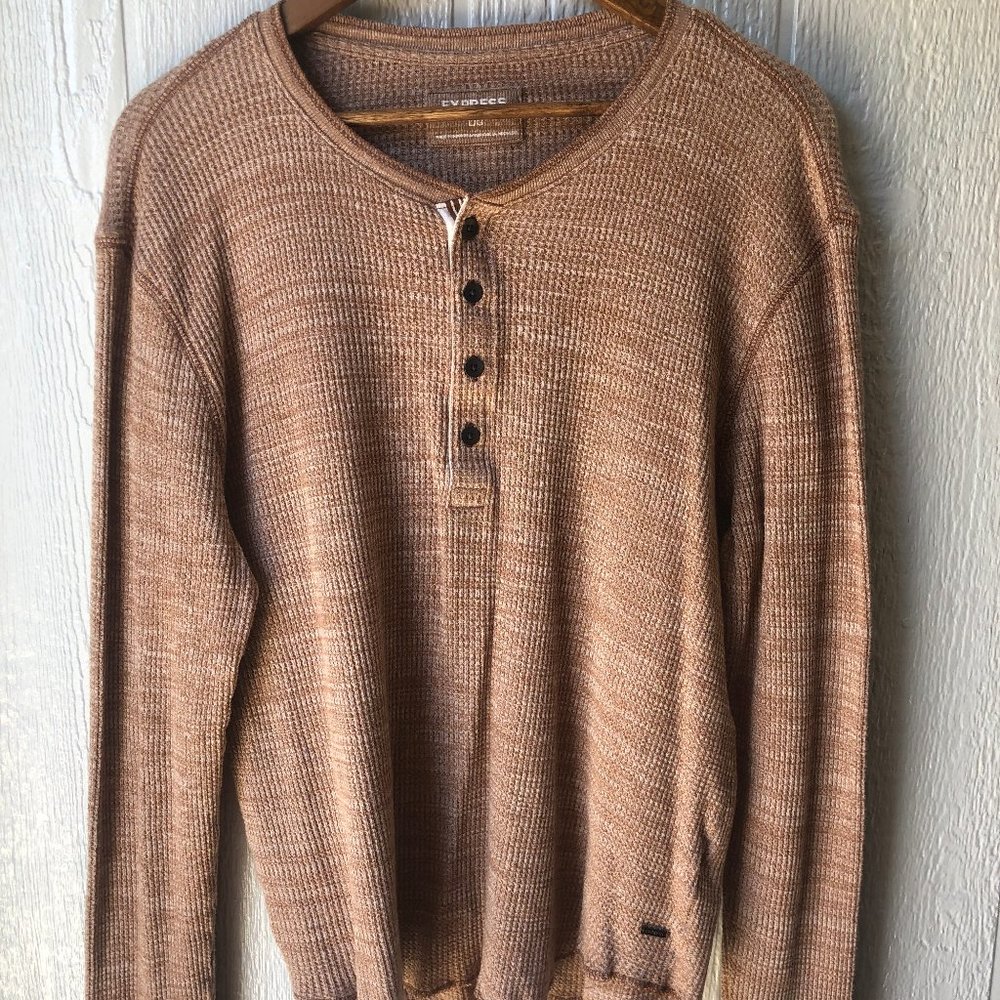 Express Men Henley Waffle Shirt Thermal Size Large